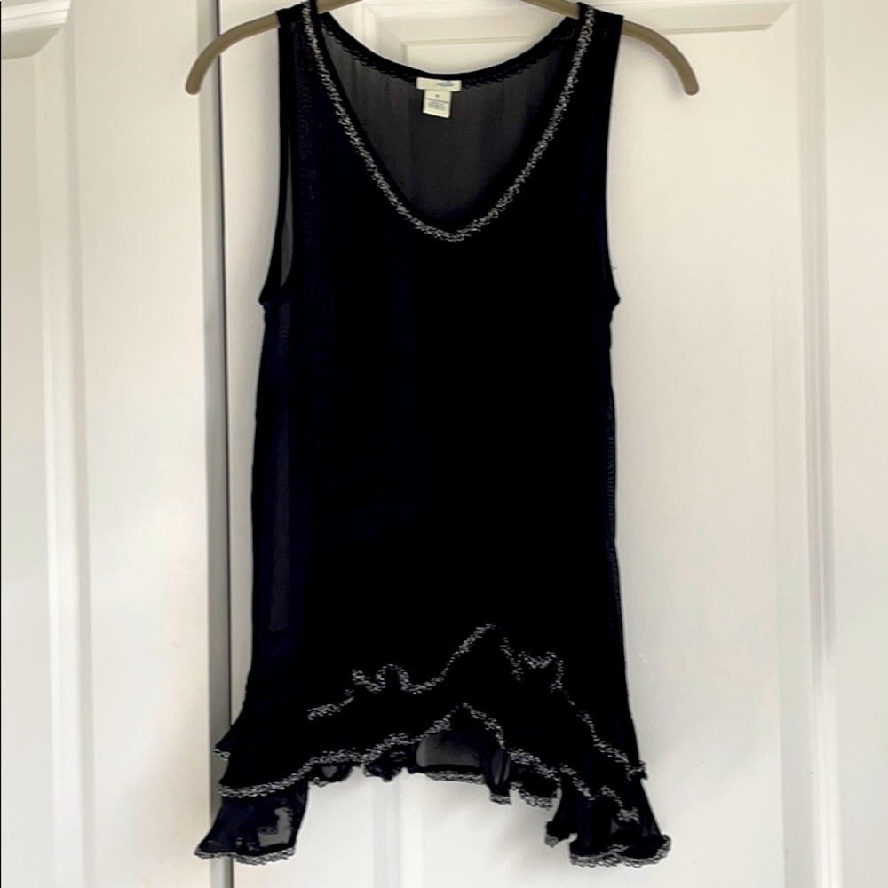 Black sheer ruffled bottom sleeveless blouse Sz 8